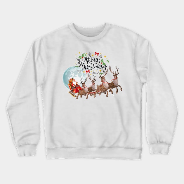 Santa and Reindeer Crewneck Sweatshirt by SAN ART STUDIO 